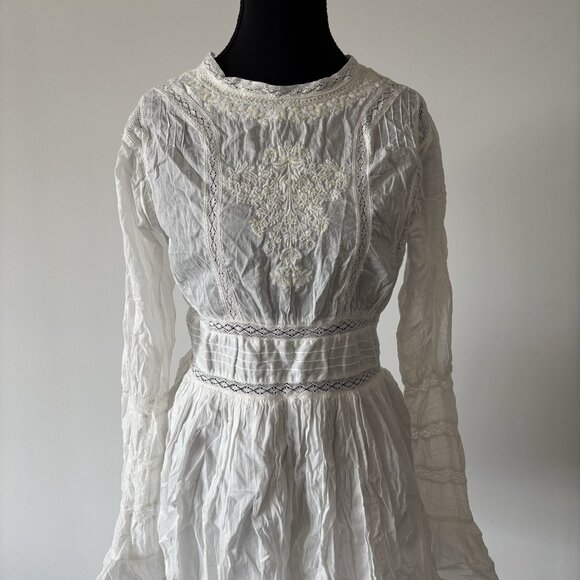 FREE PEOPLE Victorian Waisted Mini Dress Size 6 Boho Cottagecore Prairie Coastal - Picture 14 of 16